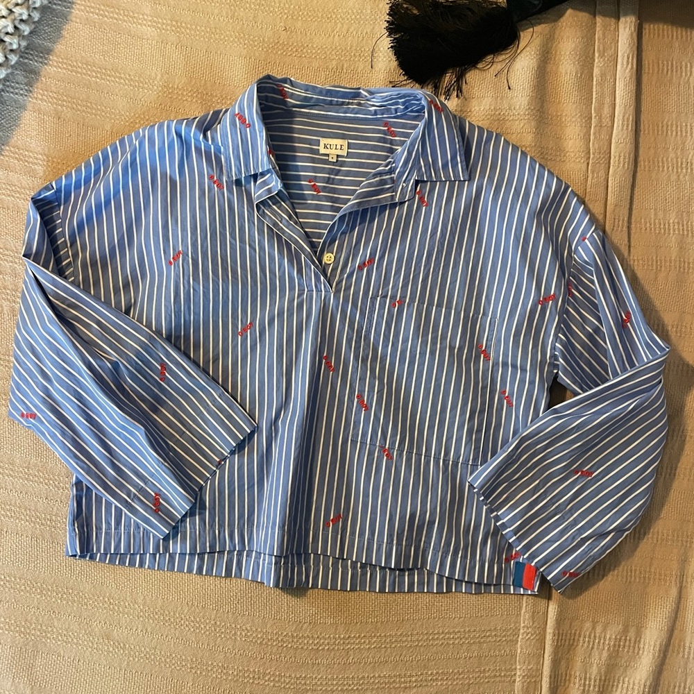 Kule Striped Oh Boy Top Size Small Button down cropped